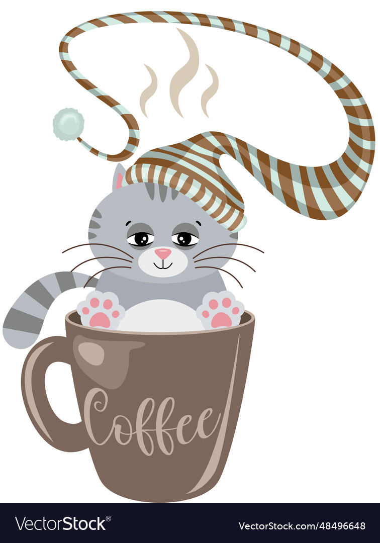 Sleepy cat with sleeping hat inside cup Vector Image Sleepy cat with sleeping hat inside cup
