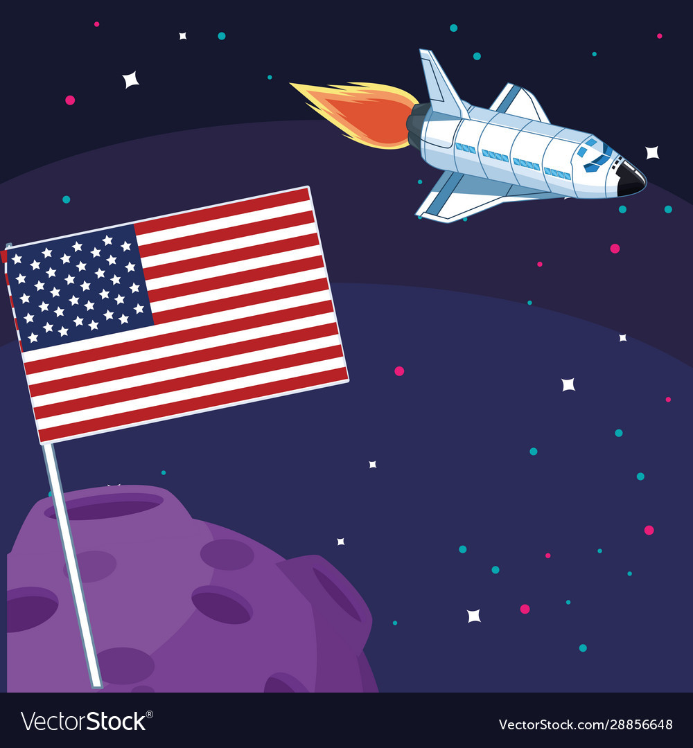 Spacecraft American Flag Moon Space Exploration Vector Image