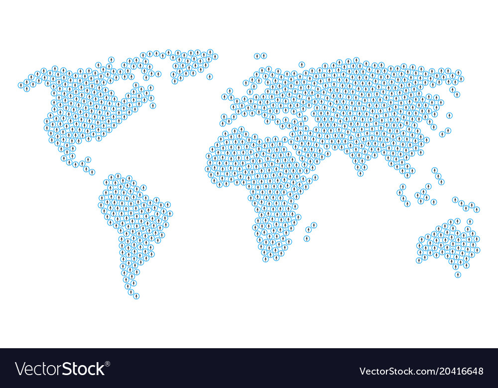 World map mosaic of sharp rounded arrow items