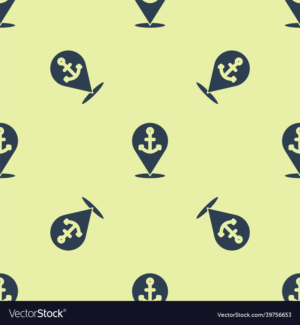 Blue map pointer with anchor icon isolated vector image Blue map pointer with anchor icon isolated