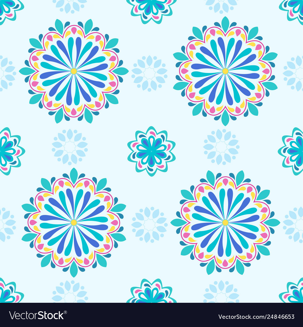 Bright mandala pattern in blue with green