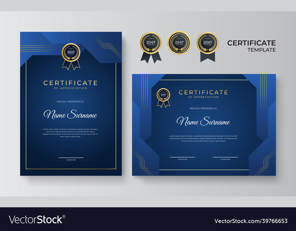 Elegant blue and gold diploma certificate template