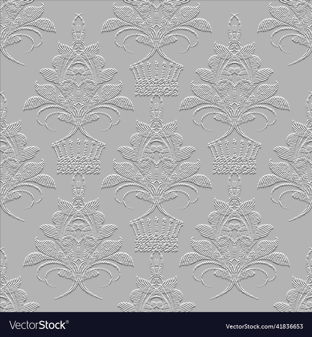 Embossed 3d floral seamless pattern white emboss Vector Image