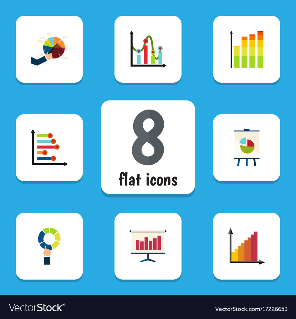 Flat icon chart set of pie bar easel monitoring