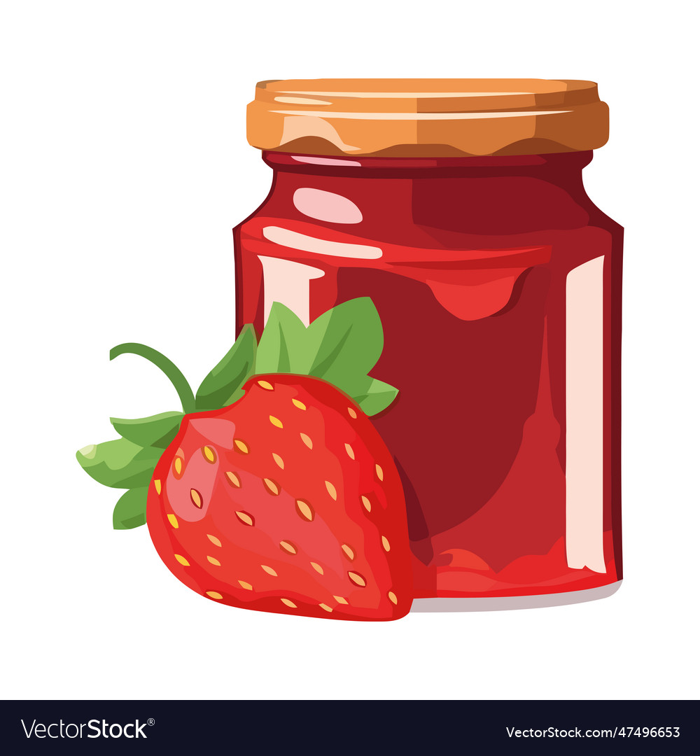 Fresh strawberry preserves in a glass jar Vector Image