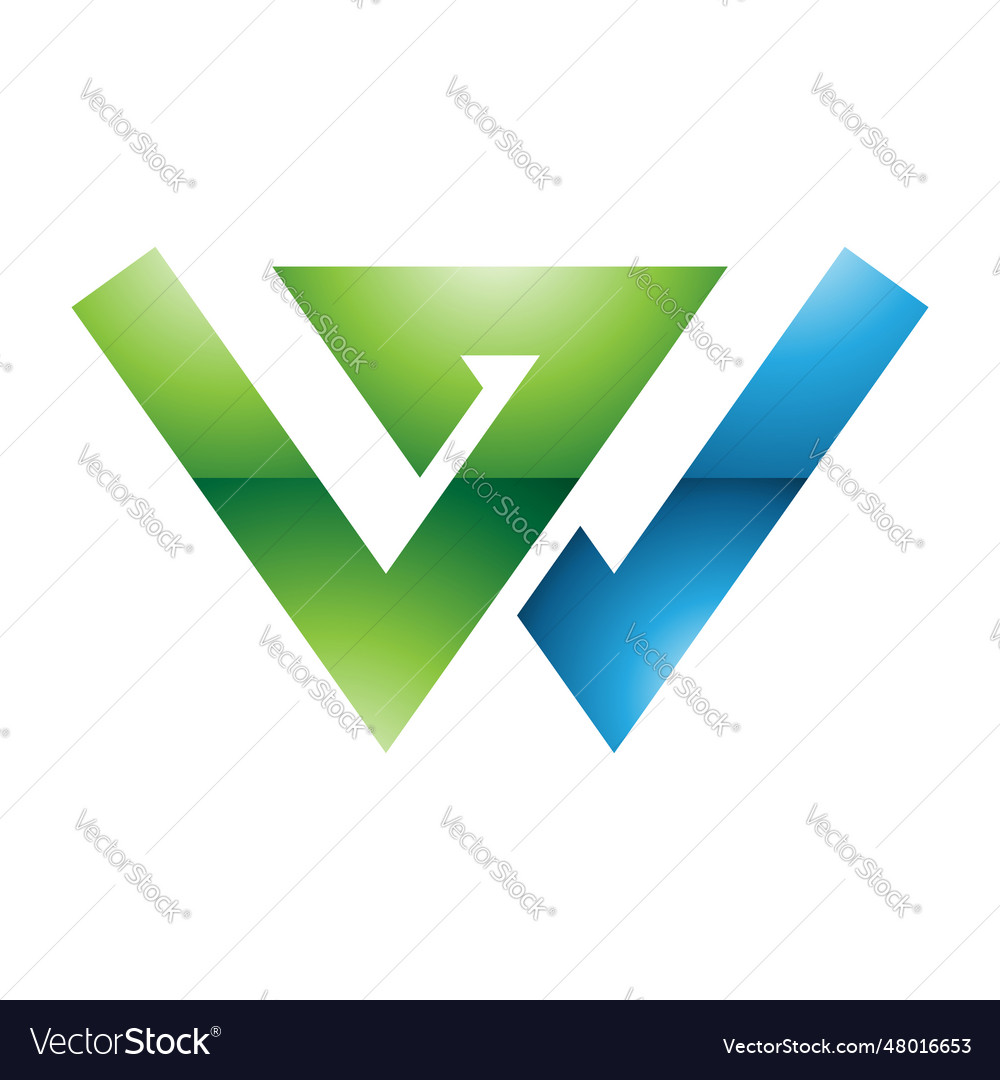 Green and blue glossy letter w icon Royalty Free Vector