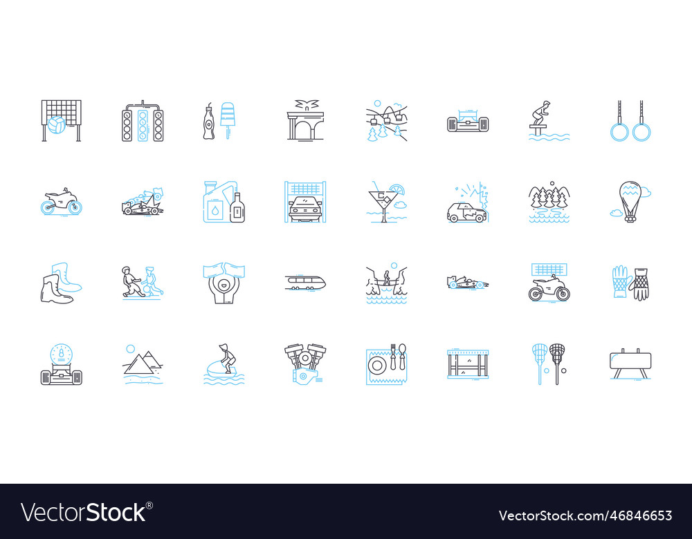 Intense journeys linear icons set expedition