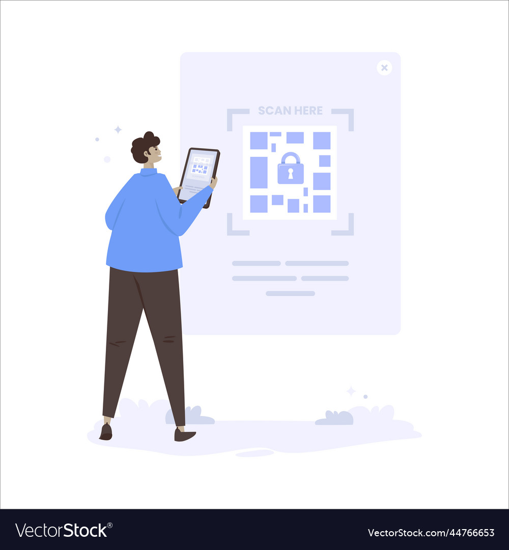 Qr-Code scannen um den Sicherheitszugriff zu entsperren Vector Image Qr-Code scannen um den Sicherheitszugriff zu entsperren
