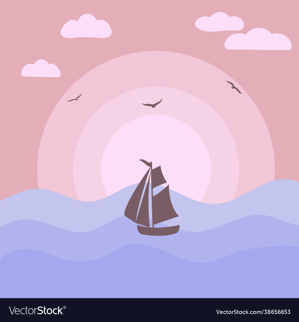 Sea sunset with boat