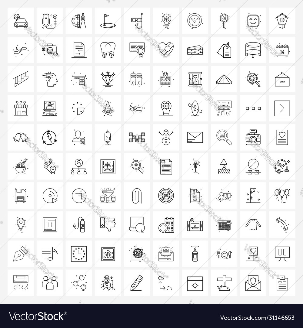 Set 100 simple line icons mask dive d scale