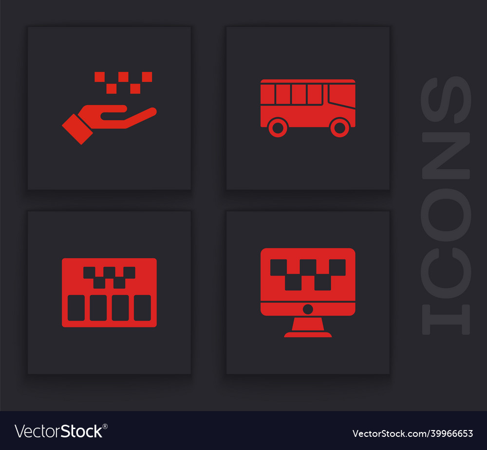 Set computer call taxi service hand with bus Vector Image Set computer call taxi service hand with bus