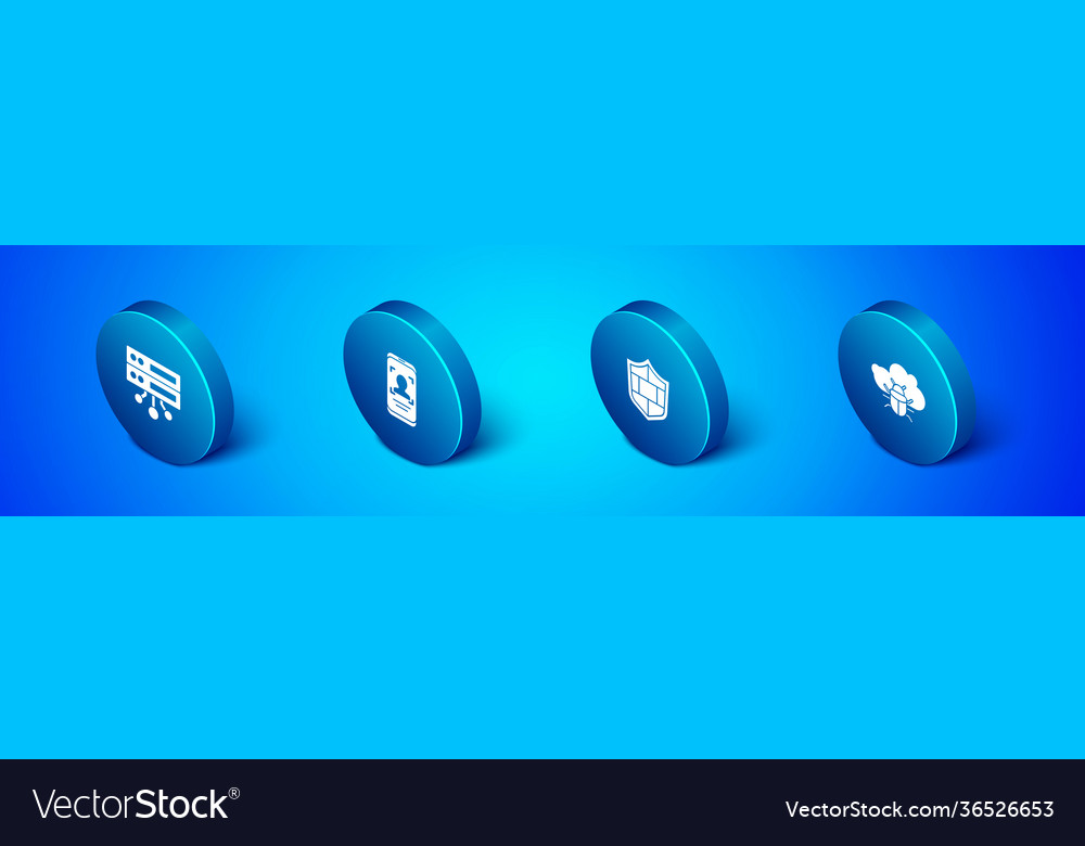 Set isometric server data web hosting shield vector image Set isometric server data web hosting shield