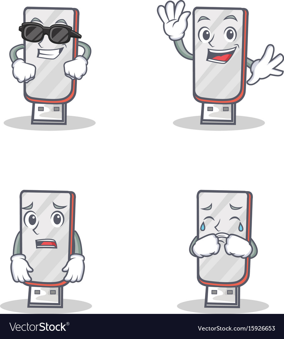 Set of flashdisk character with cool waving afraid