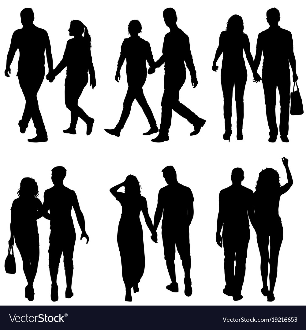Set silhouette man and woman walking hand