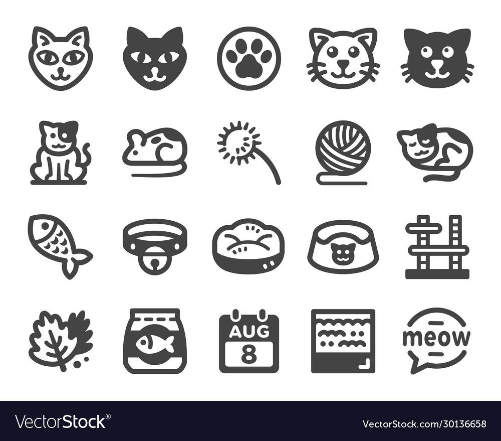 cat icons set, black and white design elements. vector illustration.  25877130 Vector Art at Vecteezy