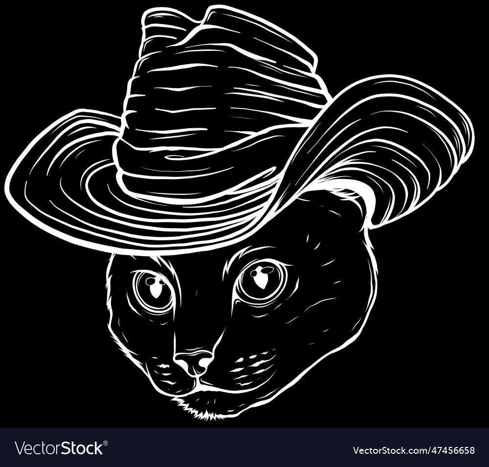 Cat in white line on black background Royalty Free Vector