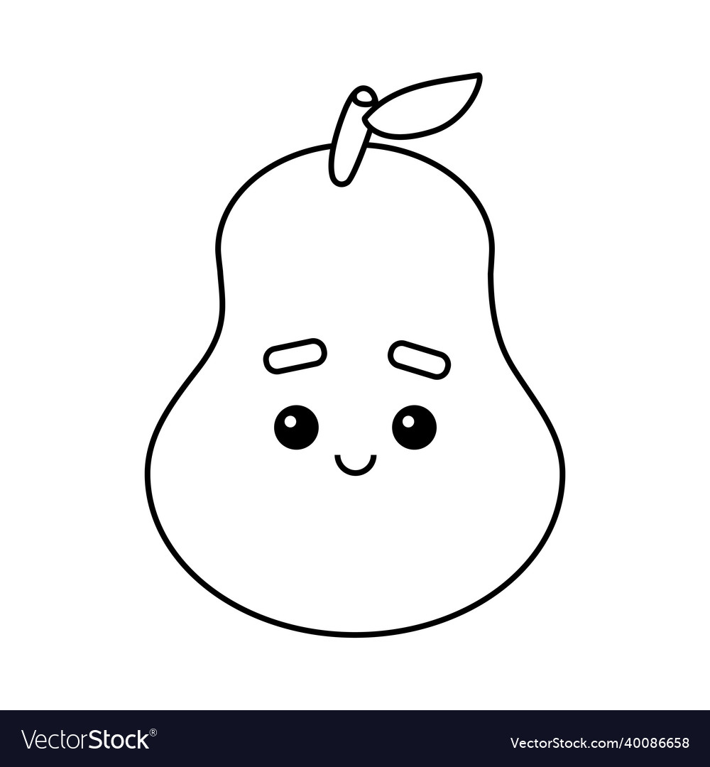 Coloring book pear with a cute face Royalty Free Vector