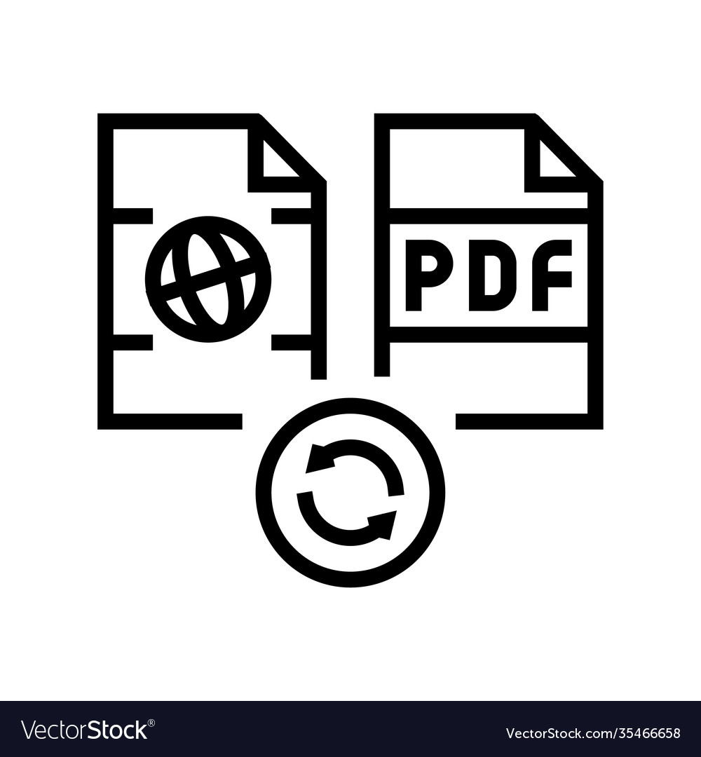 Convert web site page to pdf file line icon vector image Convert web site page to pdf file line icon
