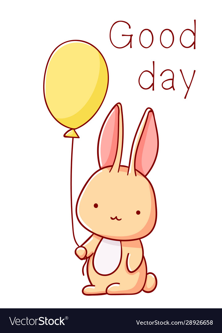 Cute bunny with balloon cartoon kawaii good day Vector Image