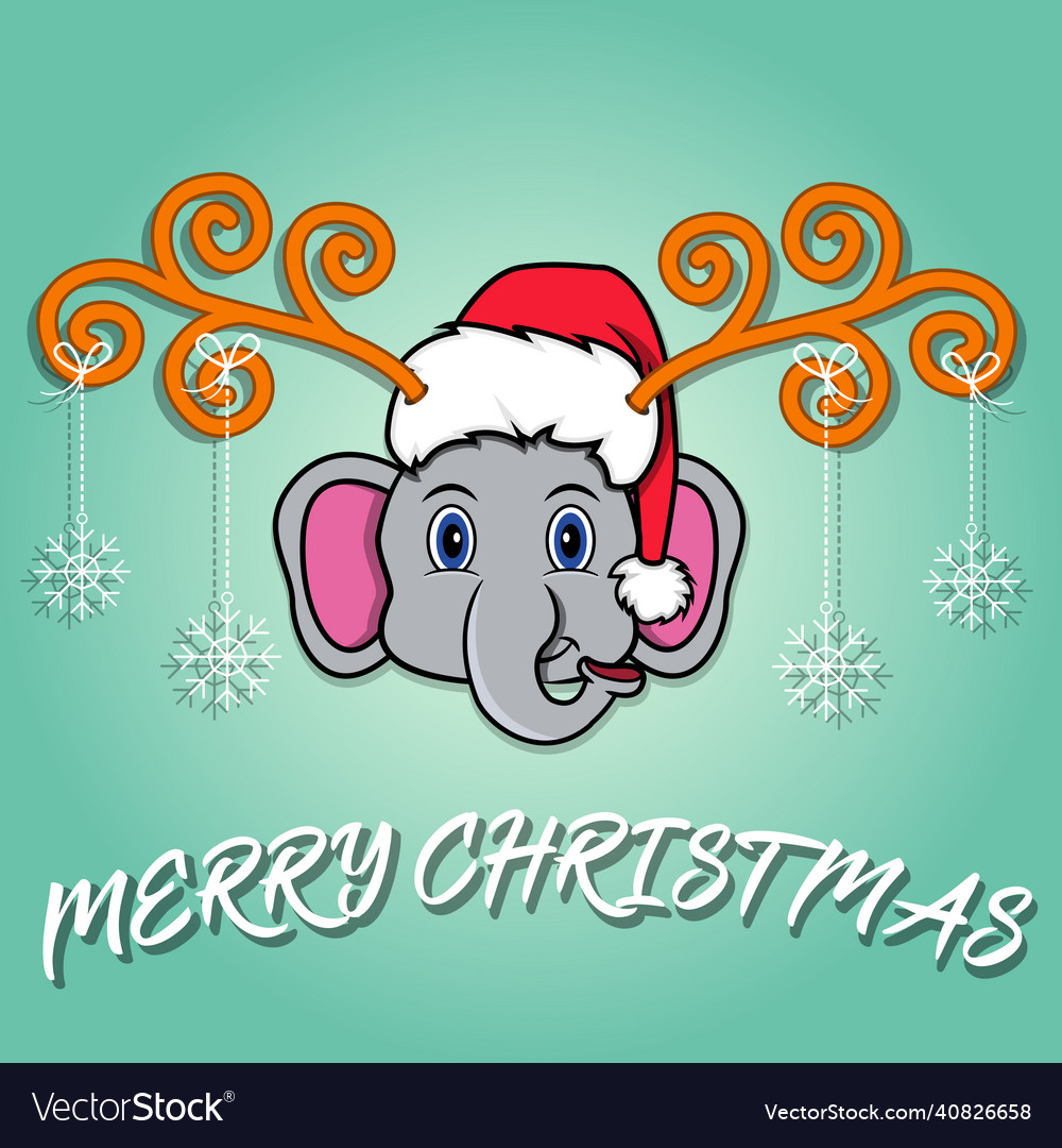 Cute elephant head cartoon christmas card Vector Image