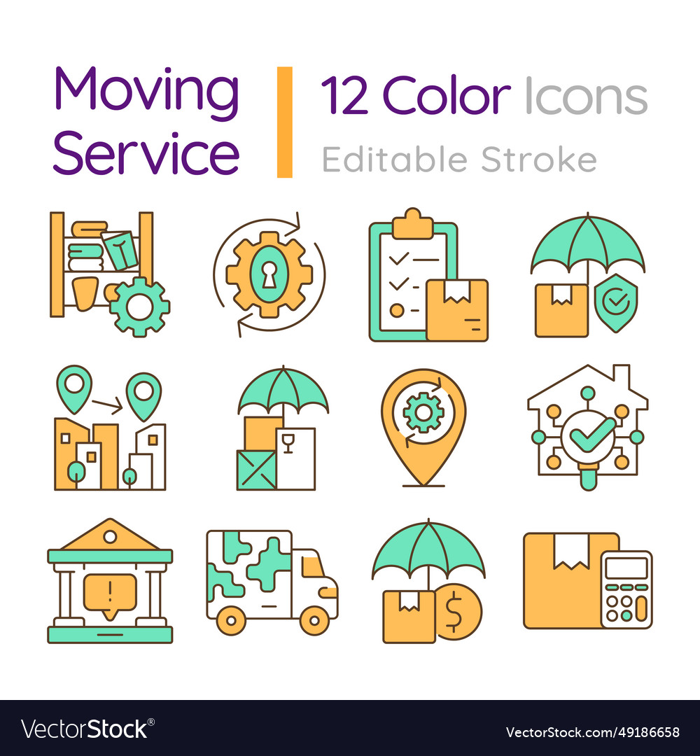 Editable colorful line icons set for moving