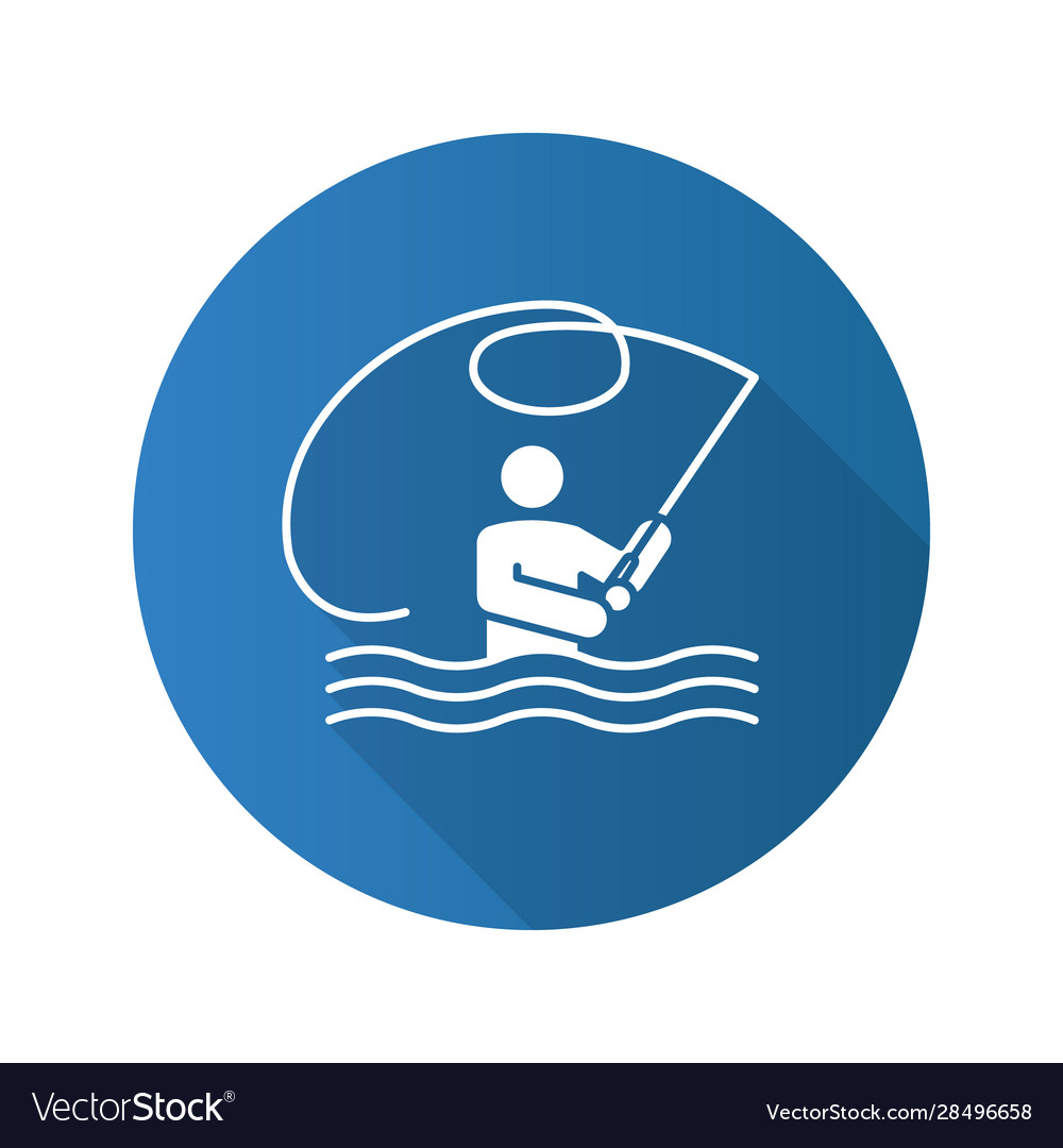 Fly fishing flat design long shadow glyph icon