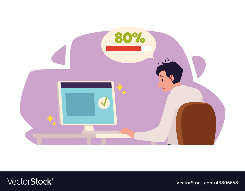 Man sitting in front of computer monitor Vector Image Man sitting in front of computer monitor