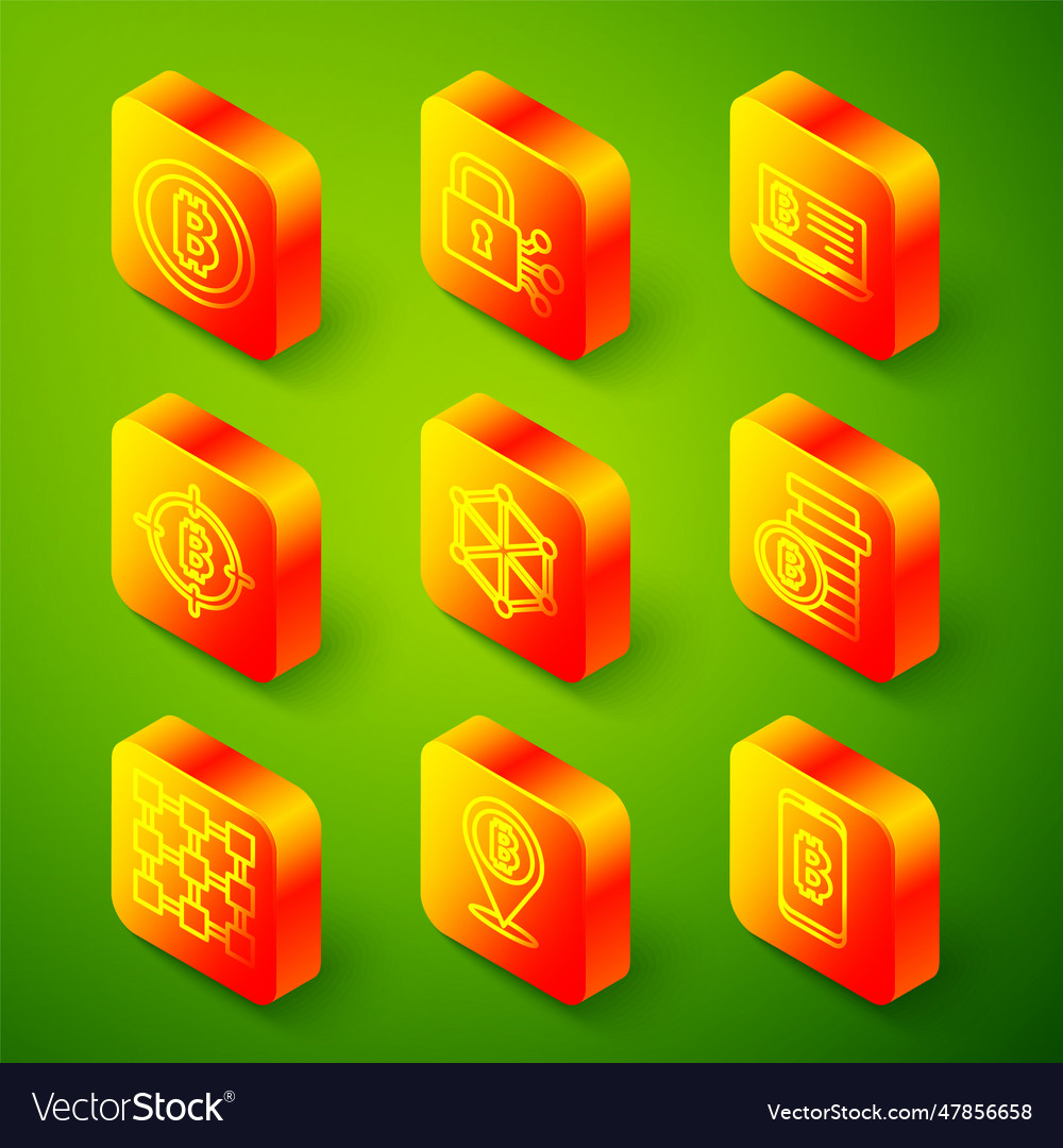 Set line bitcoin lock with mining from vector image Set line bitcoin lock with mining from
