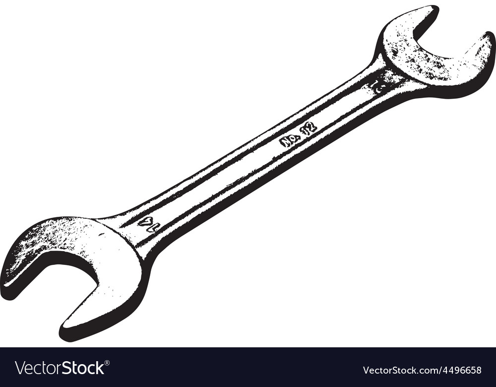 Steel wrench lies on a white background