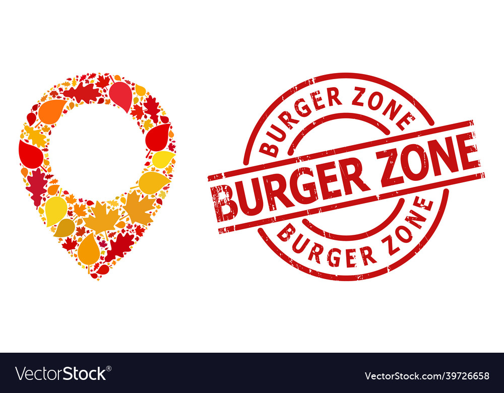 Textured burger zone stamp print and map pointer vector image Textured burger zone stamp print and map pointer