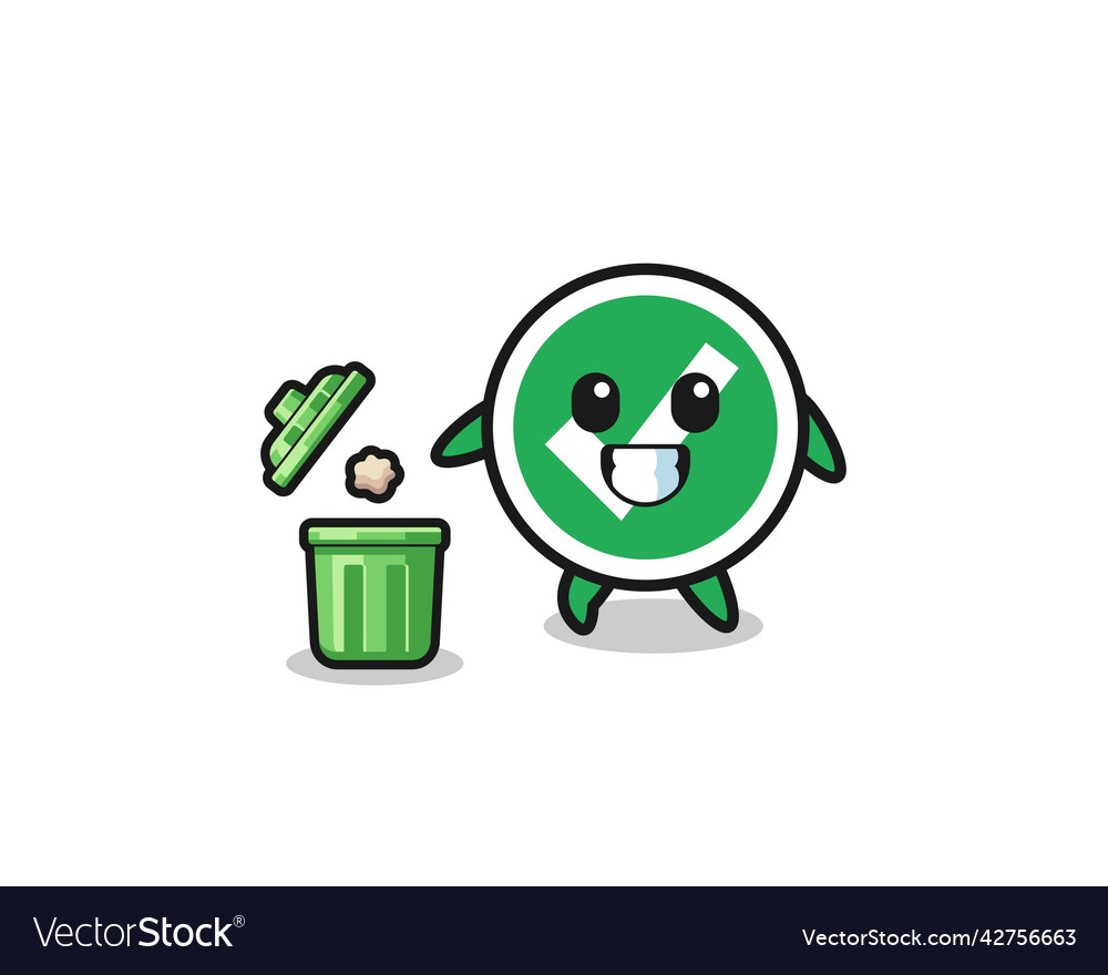 Check mark throwing garbage in the trash can