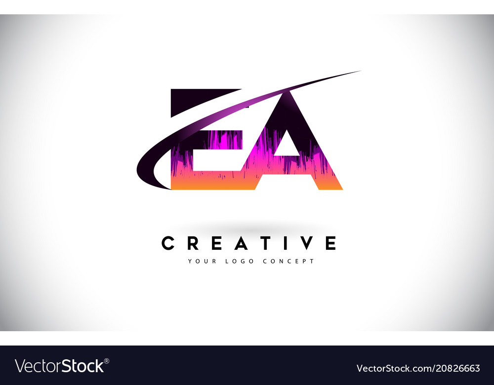 Ea e a grunge letter logo with purple vibrant Vector Image