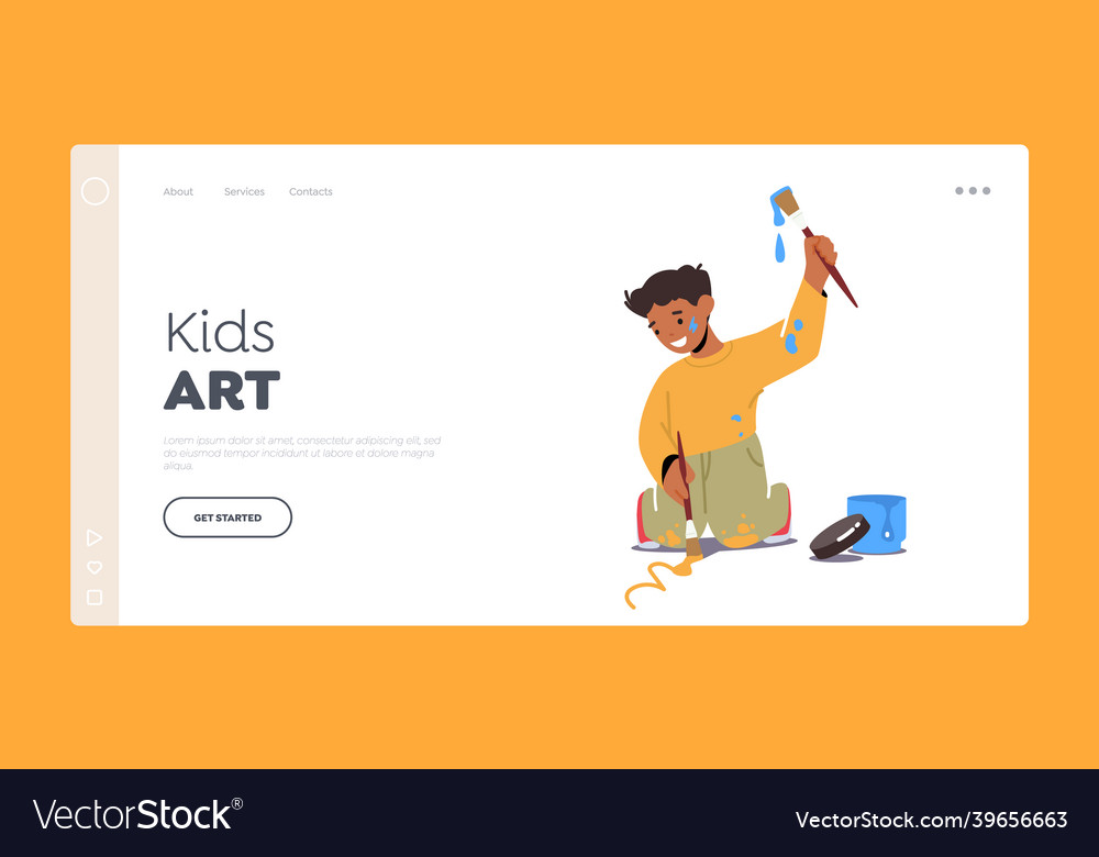 Kids art landing page template little boy Vector Image