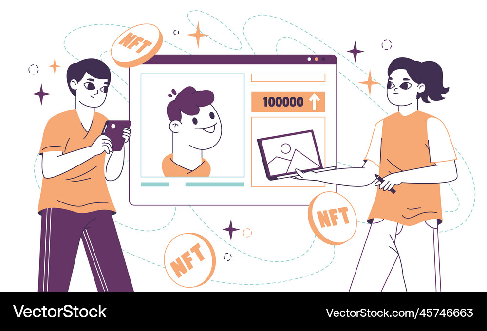 Non Fungible Token Cryptocurrency Digital Vector Image