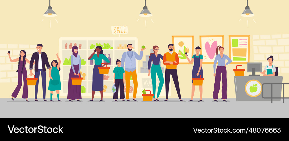 People waiting in store line long shop queue Vector Image