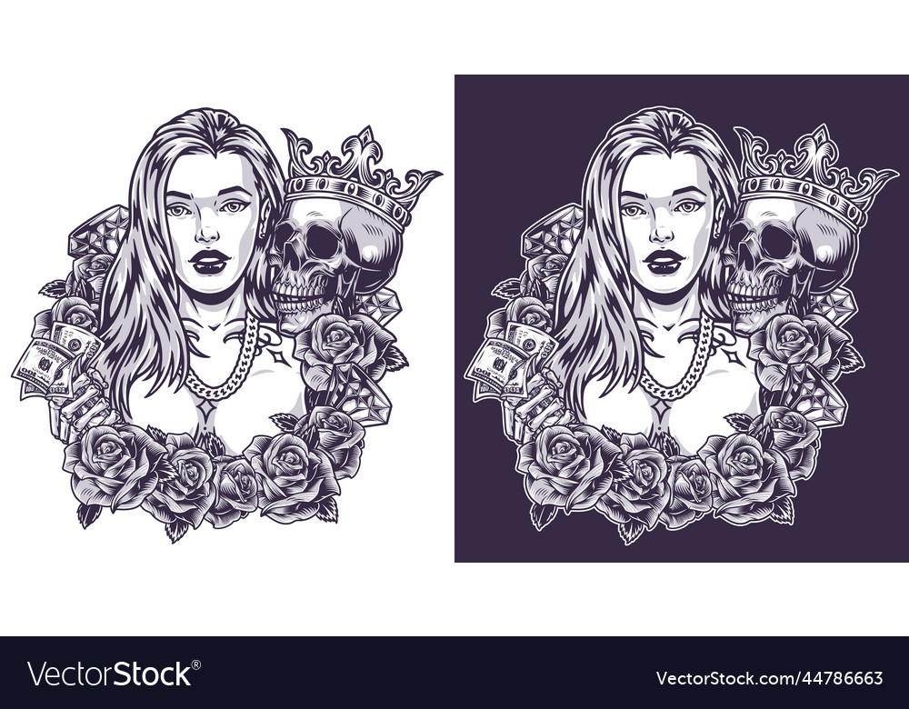 Rich Girl Portrait Element Monochrome Royalty Free Vector 6296