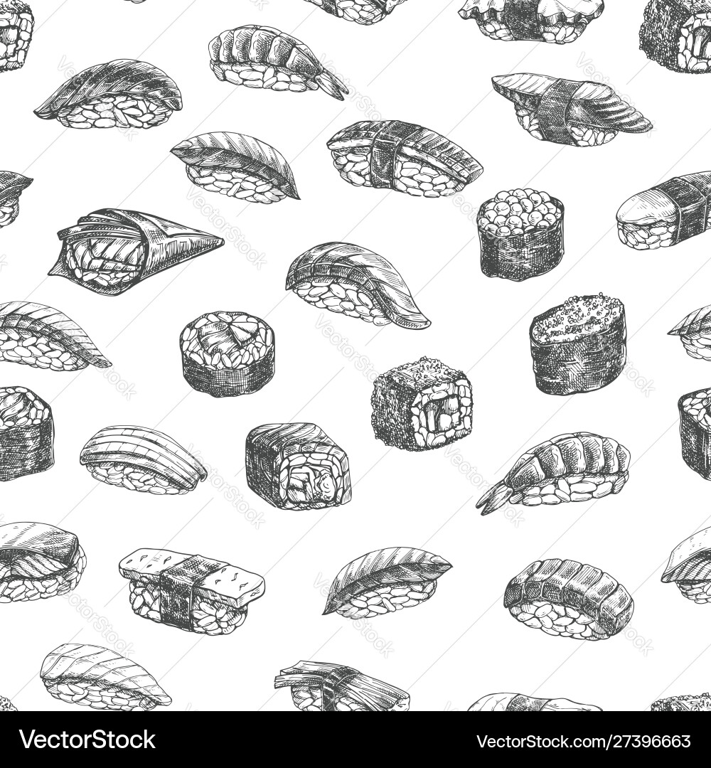 Seamless pattern sushi rolls Royalty Free Vector Image