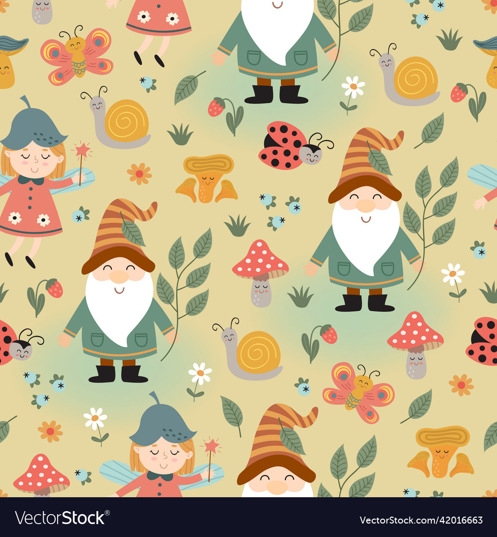 Seamless pattern with gnome