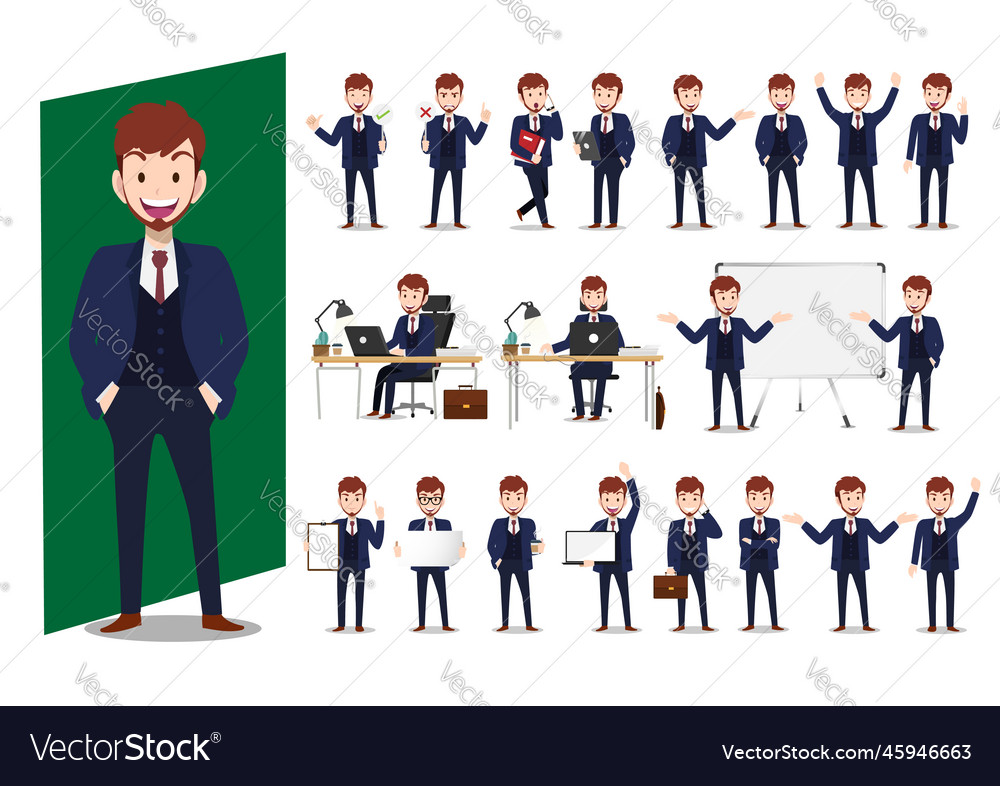 Set of cartoon characters a businessman