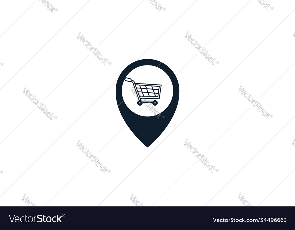 Shopping cart with pin location map line outline