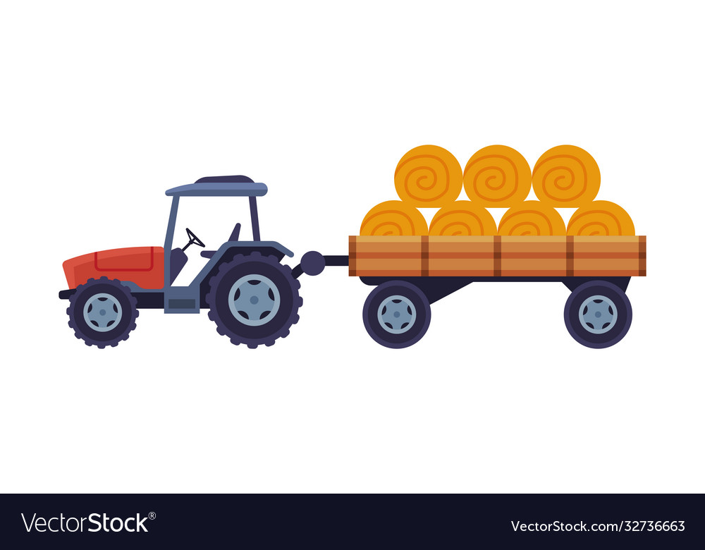 Tractor with hay bales in cart agricultural Vector Image