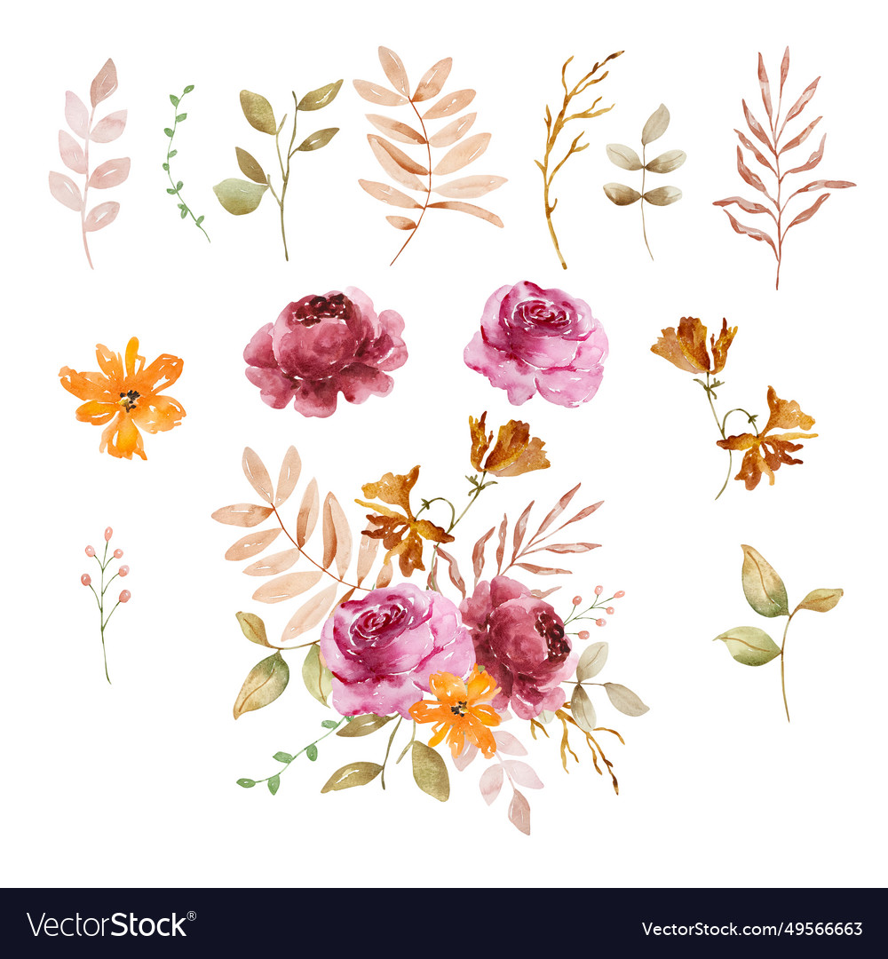 Watercolor elegant bouquet of autumn flowers Vector Image