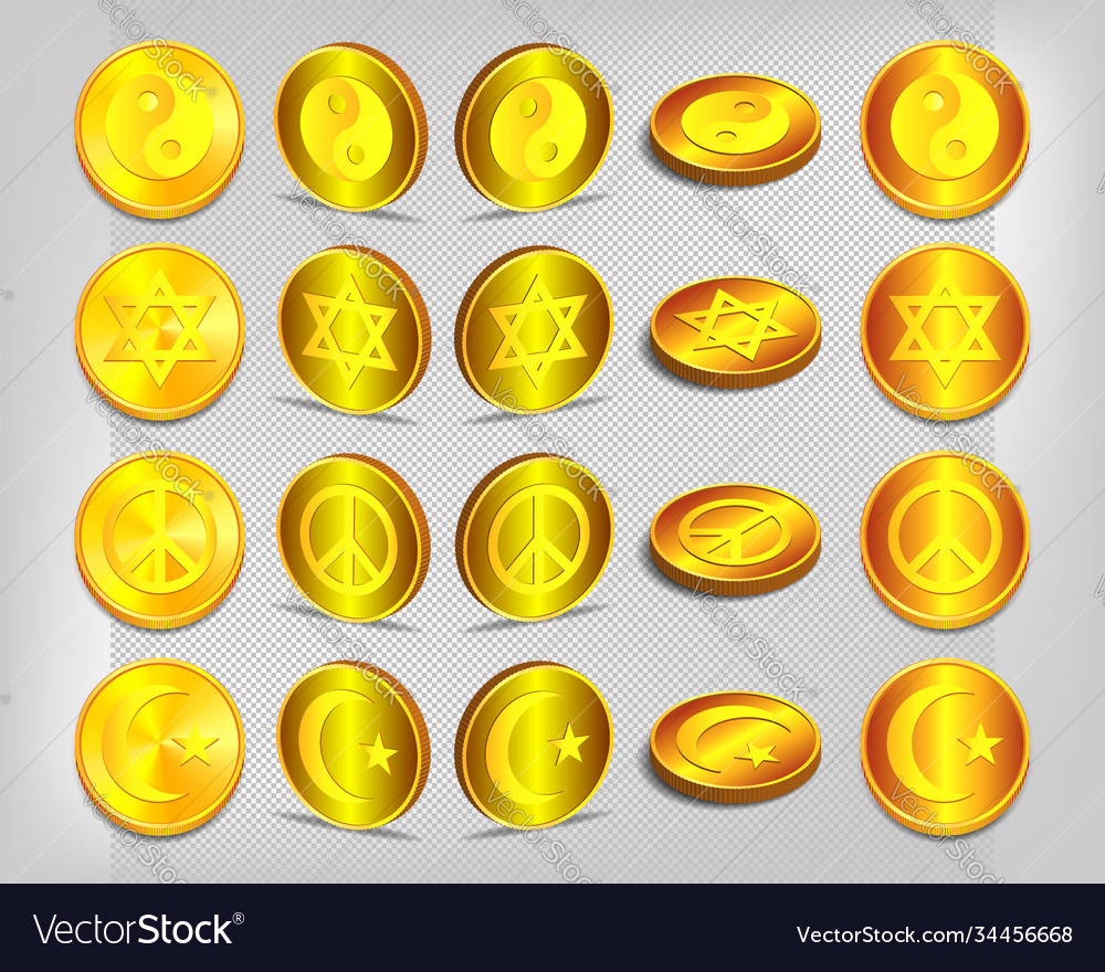 3d set gold coin tokens eastern yin-yang Vector Image