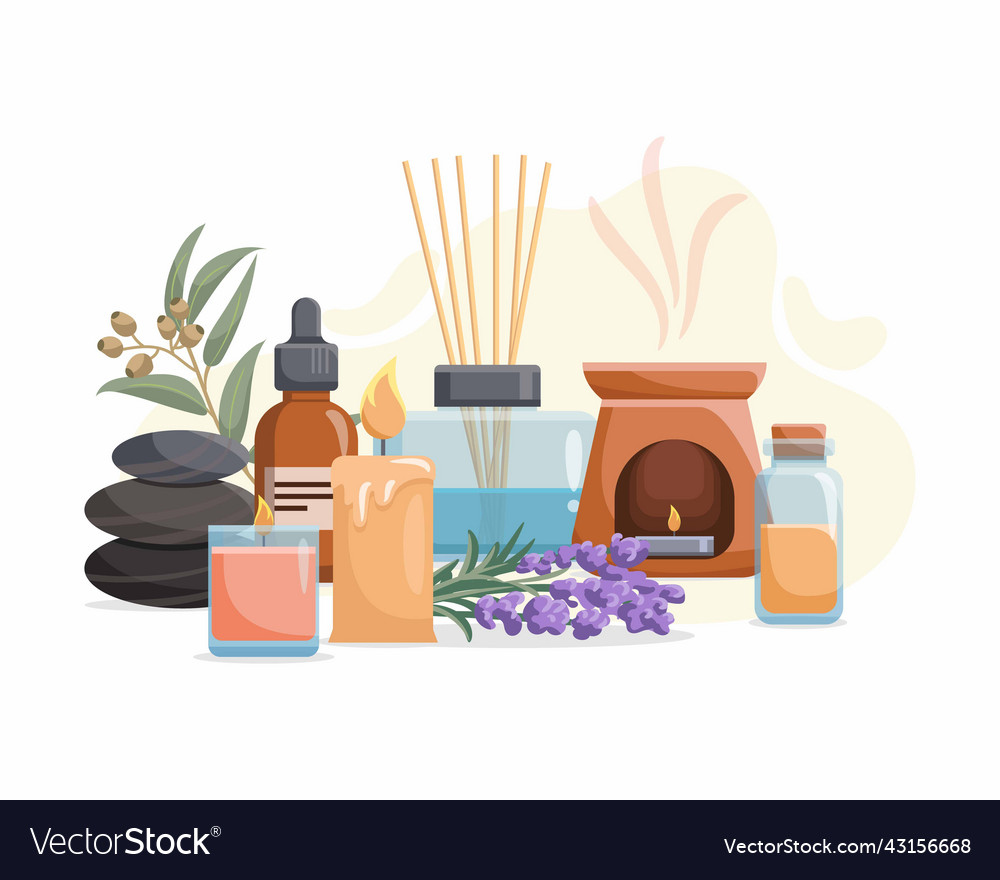 Aromatherapy accessories with essential oils Vector Image