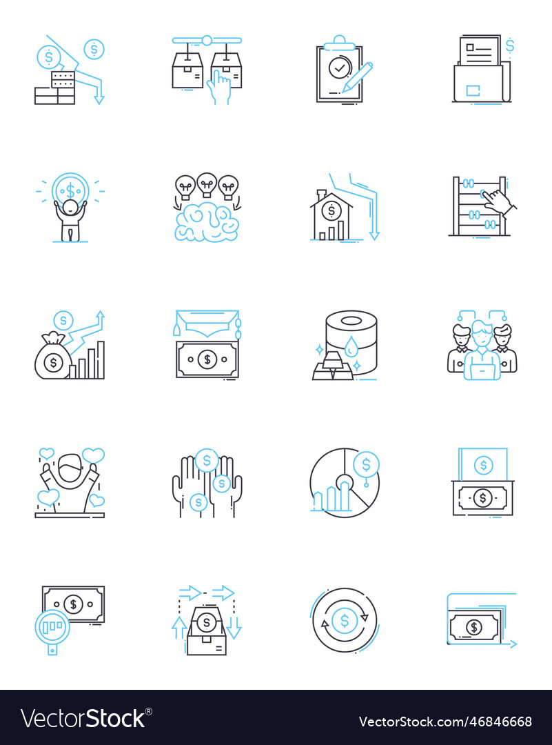 Asset diversification linear icons set allocation vector image Asset diversification linear icons set allocation