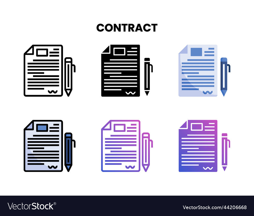Contract icon set with different styles vector image Contract icon set with different styles