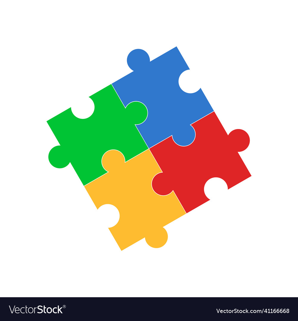 Four multi colored puzzle pieces isolated puzzle Vector Image