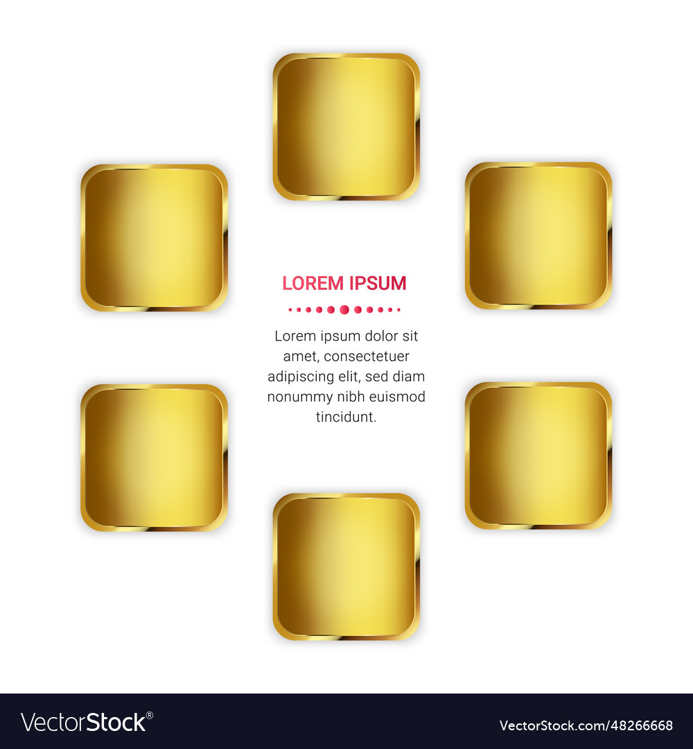 Golden circular squares with text space vector image Golden circular squares with text space