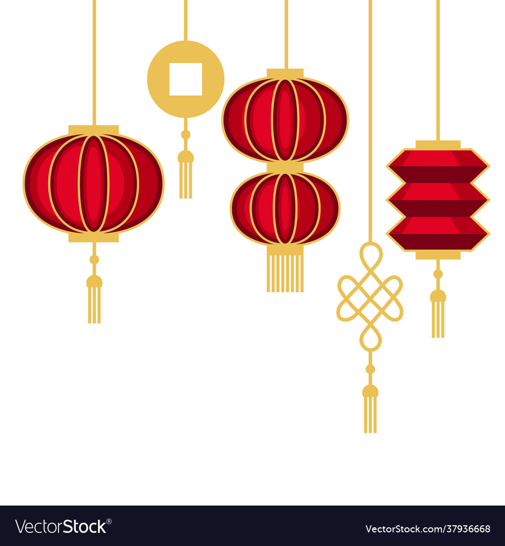 Hanging red lanterns decorative Royalty Free Vector Image