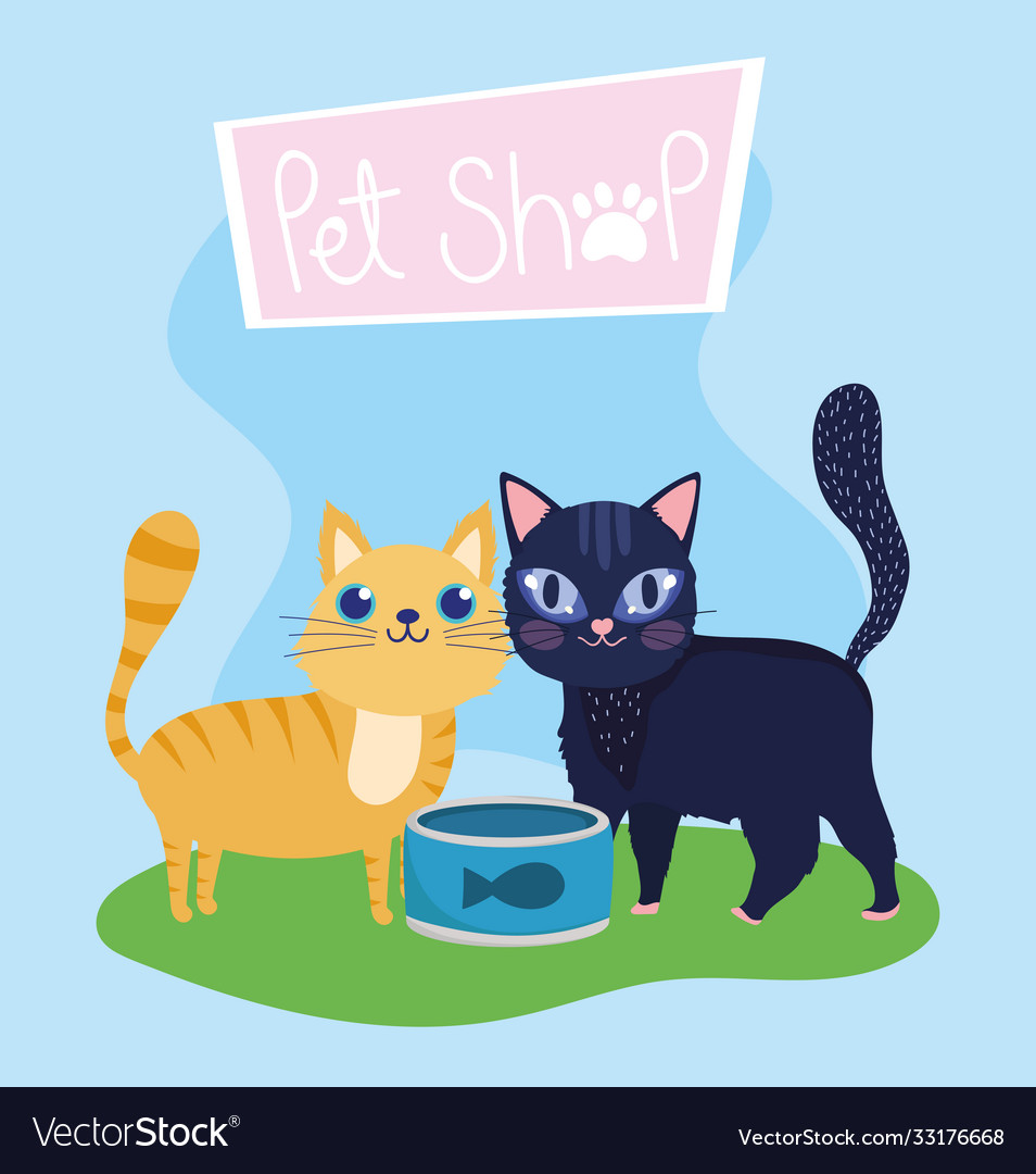 Pet shop cute cats with fish can food animals